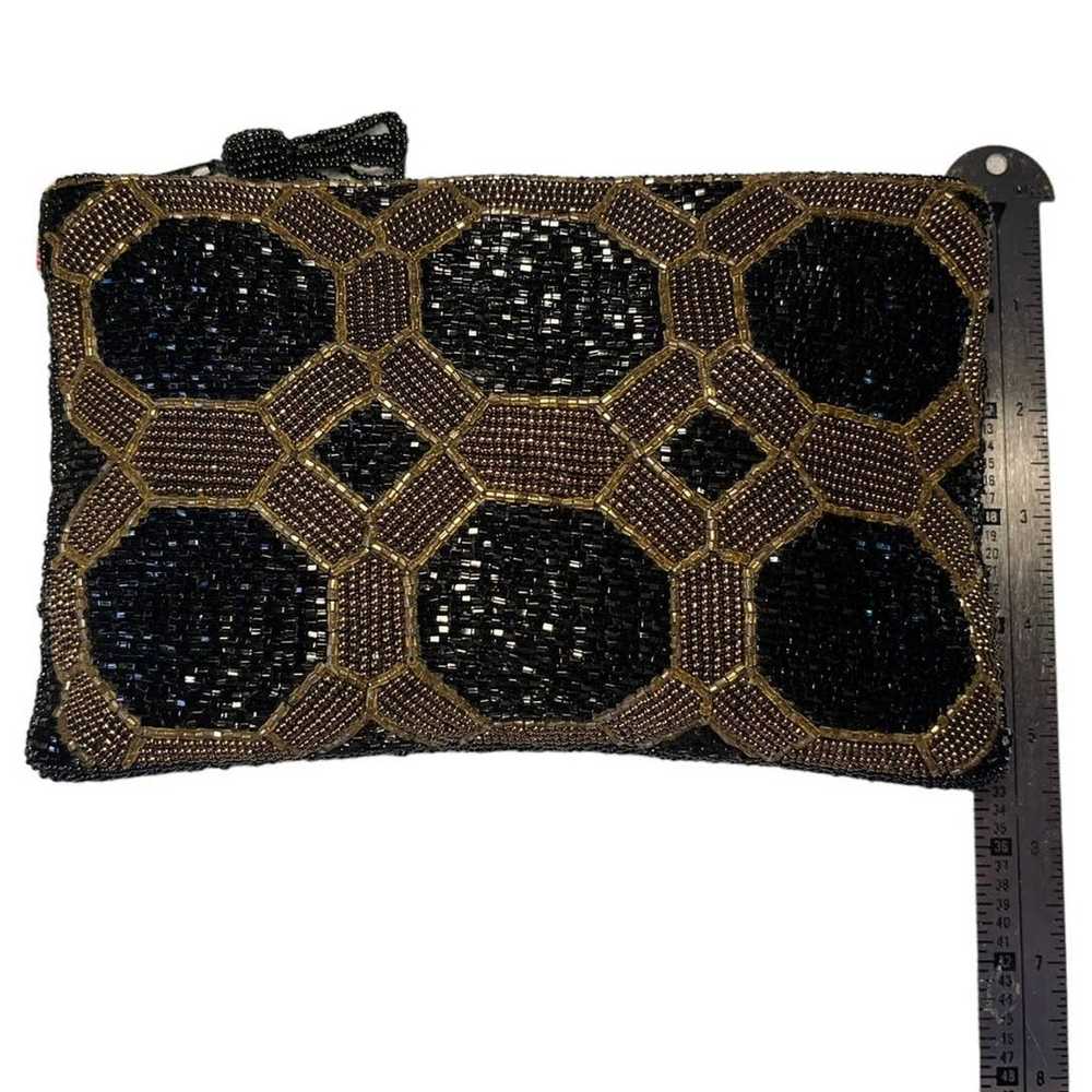 Vintage Small Black beaded clutch with gold geome… - image 4