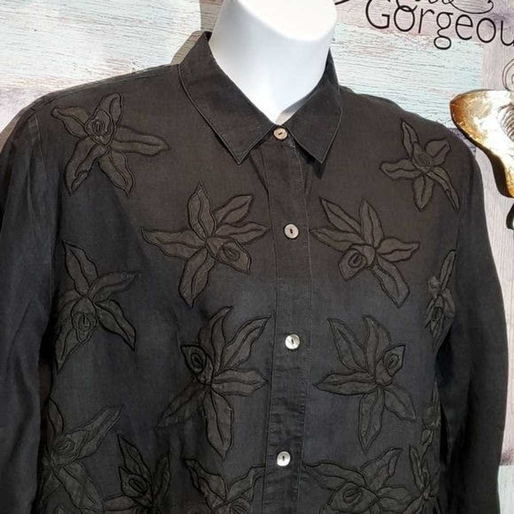 Other Linea Sanremo Black Linen Floral Embellishe… - image 3