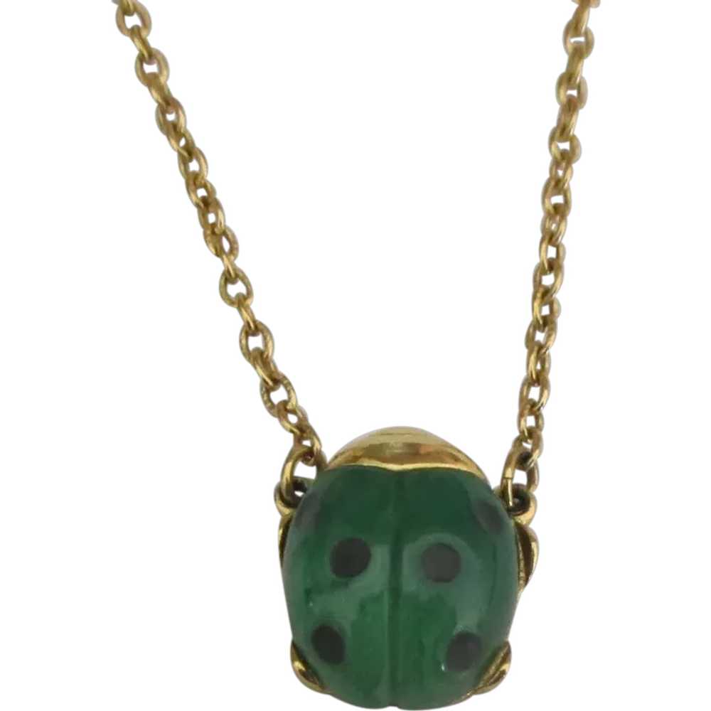 Crown Trifari Molded Glass Lady Bug Necklace - image 1