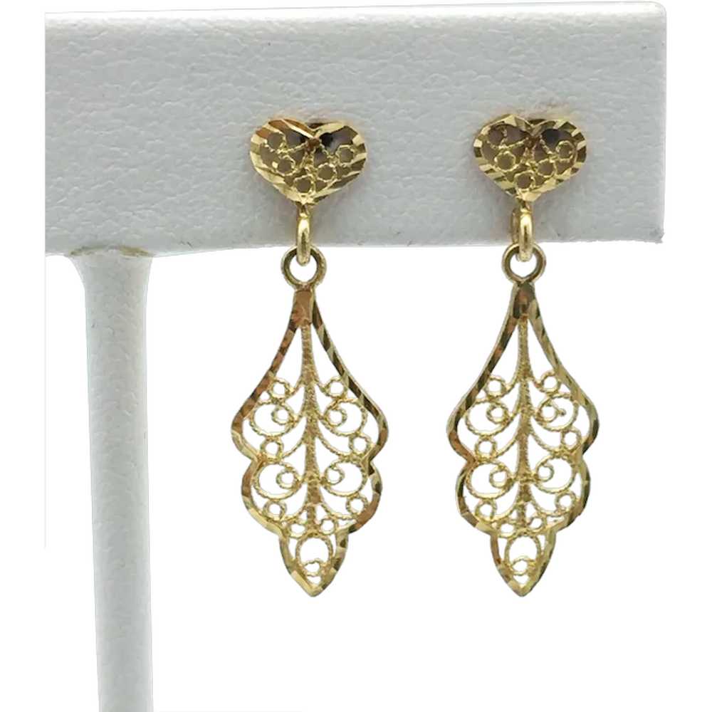 14K Filigree Dangle Earrings - image 1