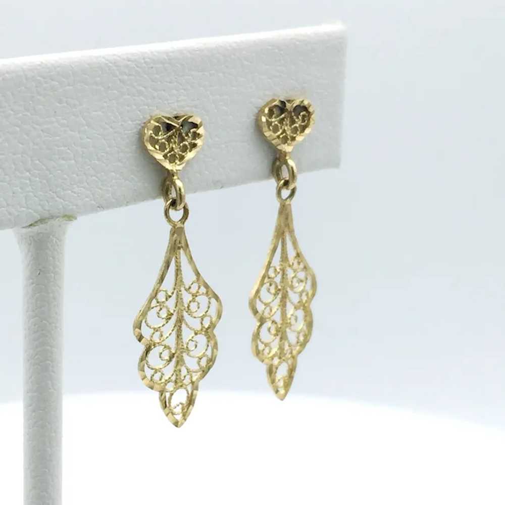 14K Filigree Dangle Earrings - image 2