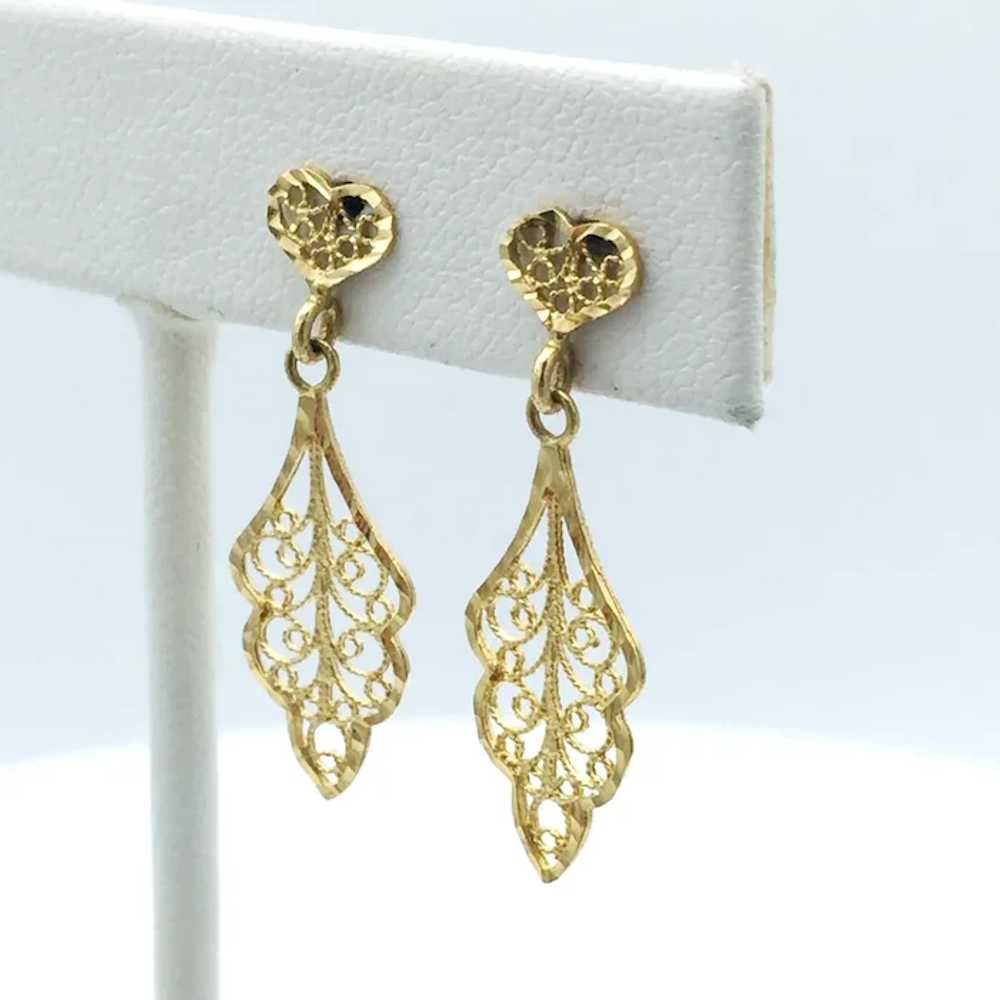 14K Filigree Dangle Earrings - image 3