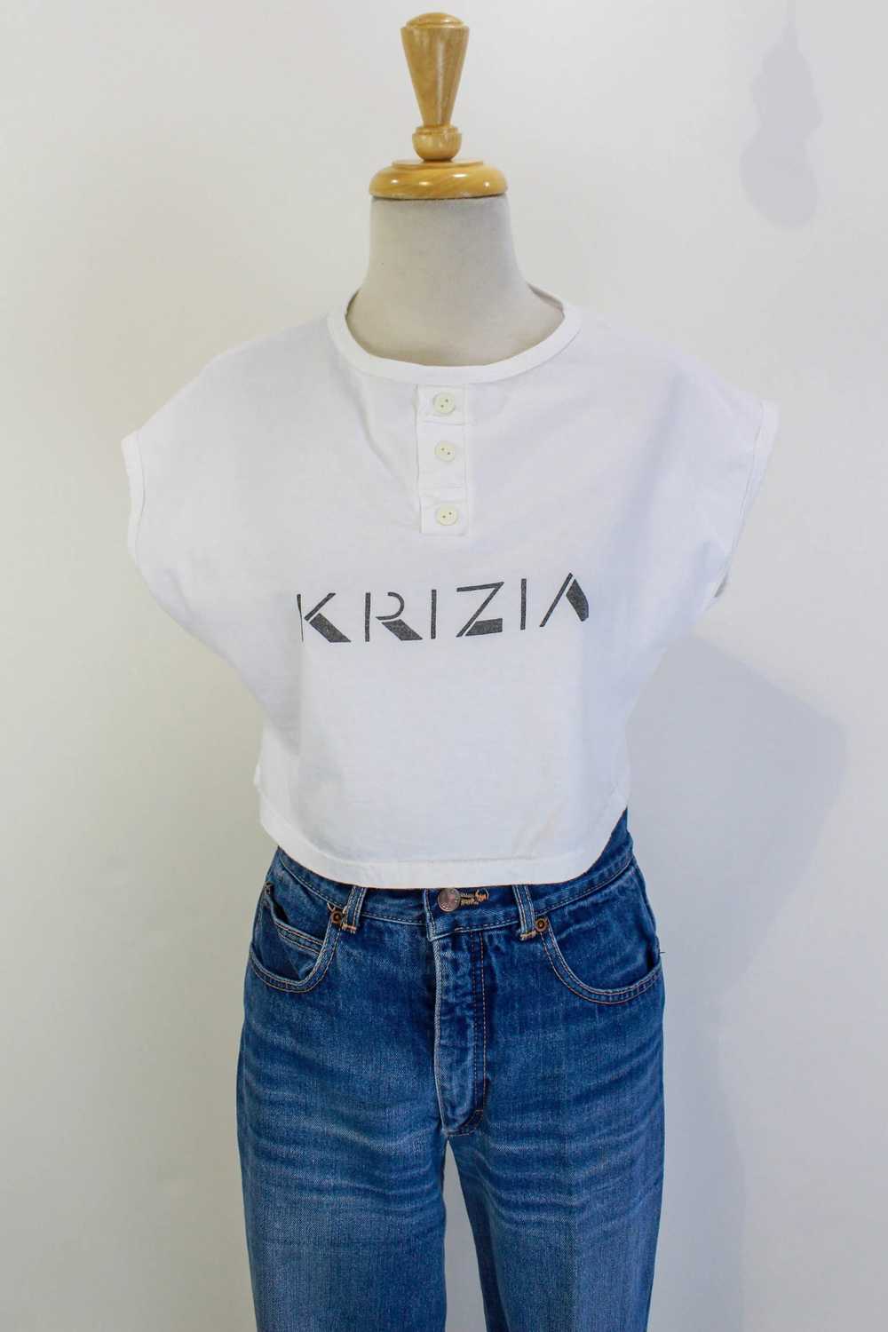 Vintage 1980s White Cropped Krizia Logo T Shirt, … - image 4