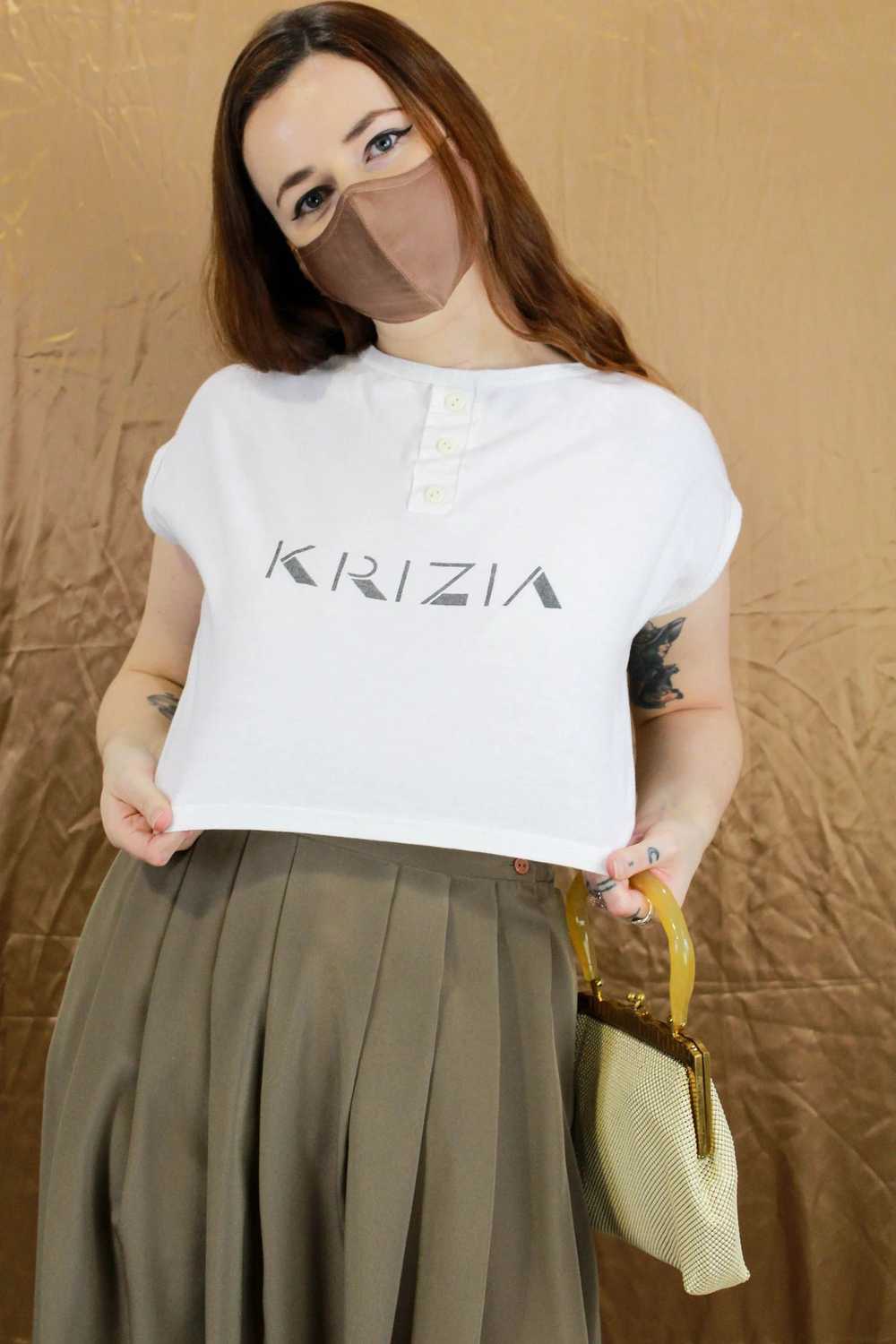 Vintage 1980s White Cropped Krizia Logo T Shirt, … - image 9