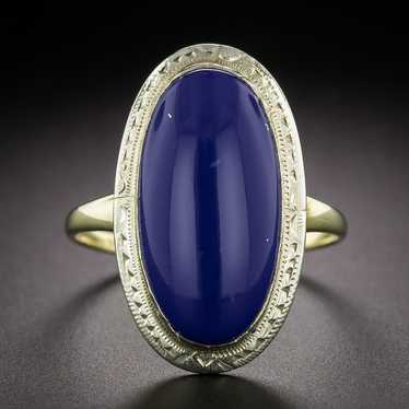 Art Deco Lapis Engraved Ring