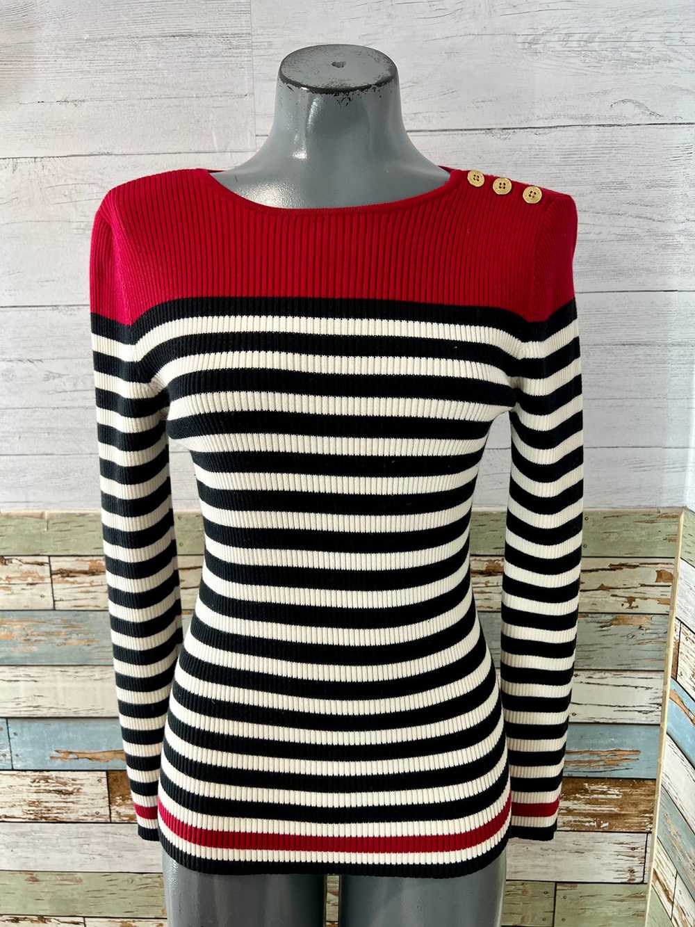 90’s Black and White With Red Stripe Sailor Style… - image 1