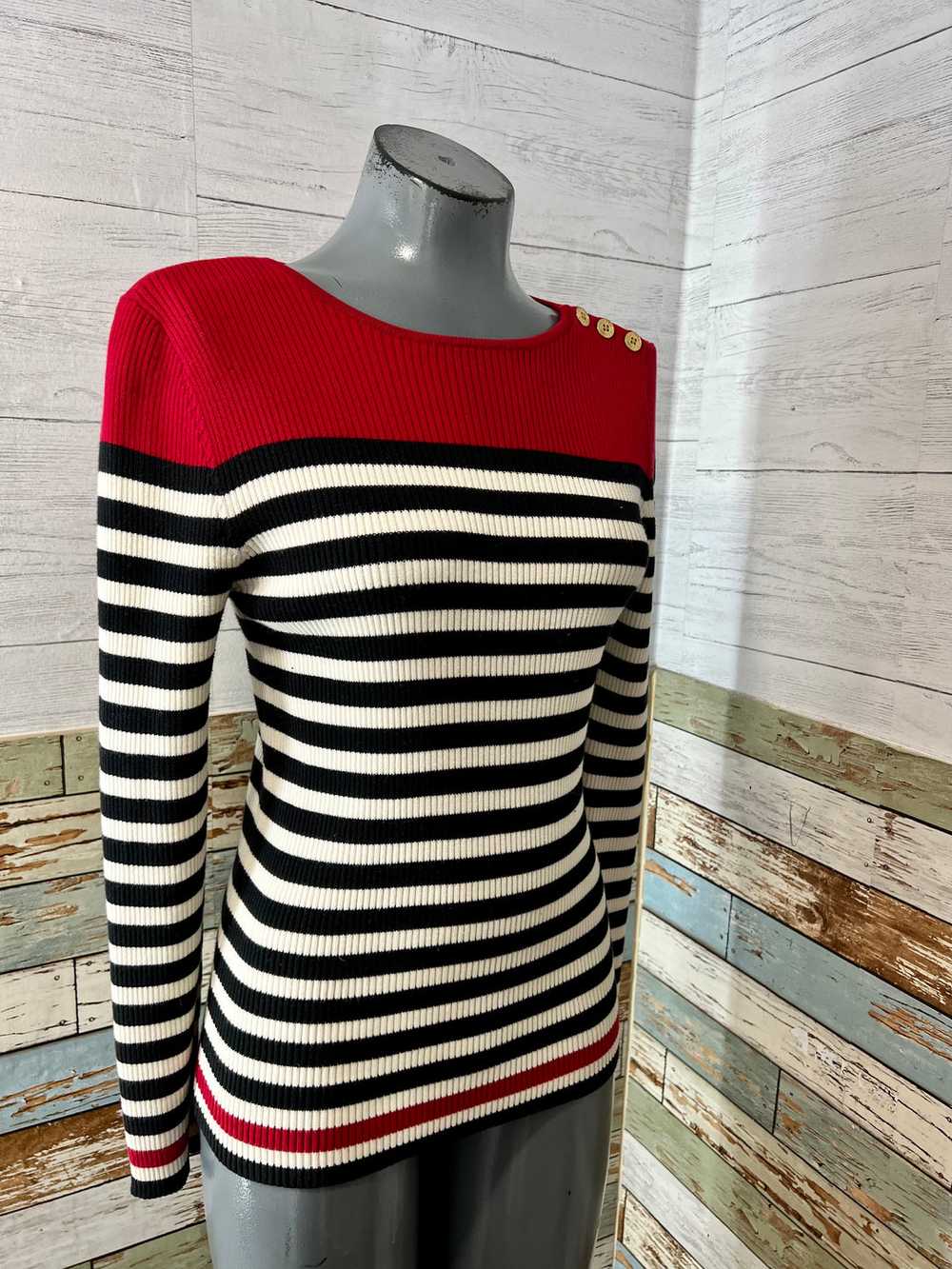 90’s Black and White With Red Stripe Sailor Style… - image 2