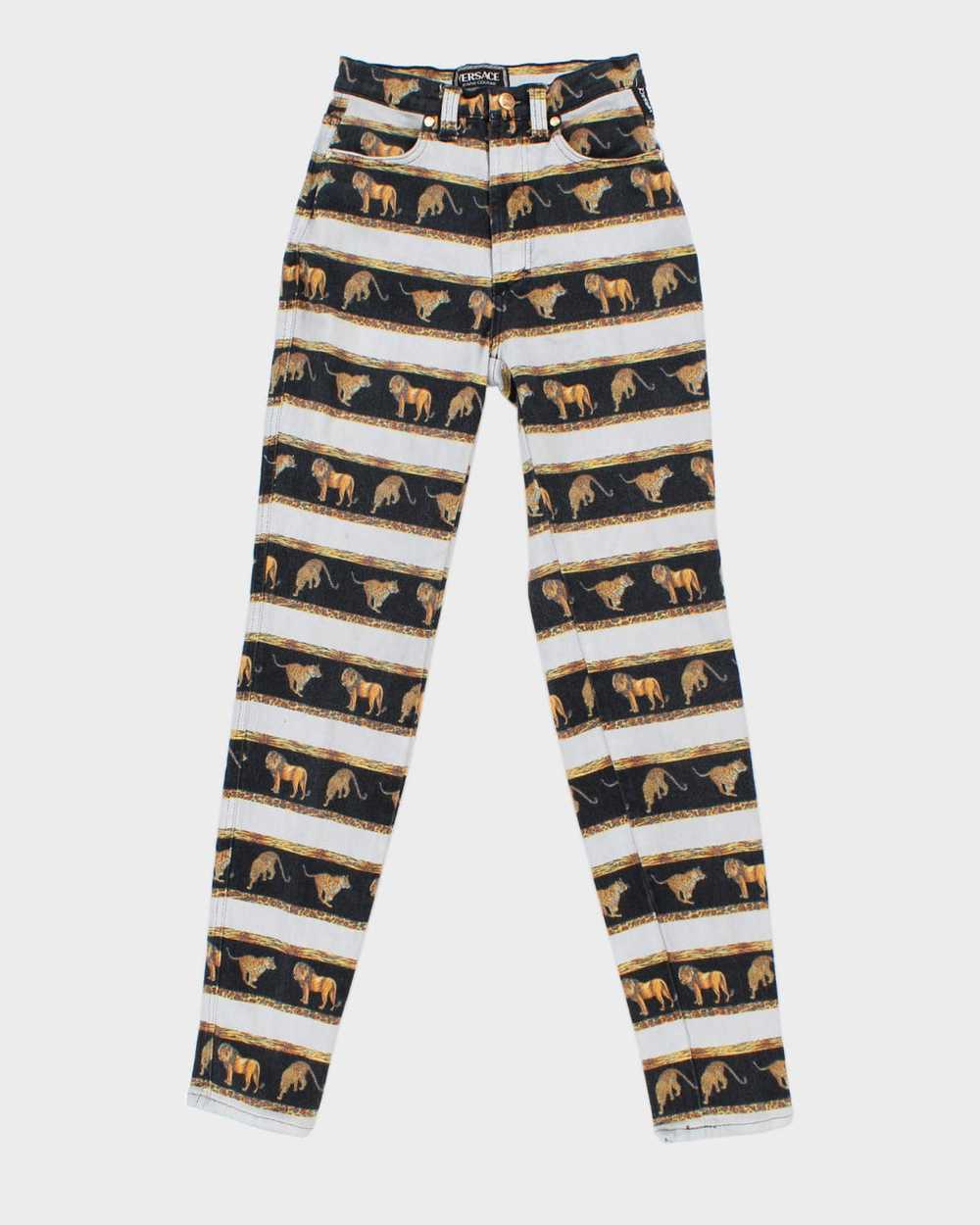 Y2K 00s Versace Jeans Couture Big Cat Skinny Jean… - image 1