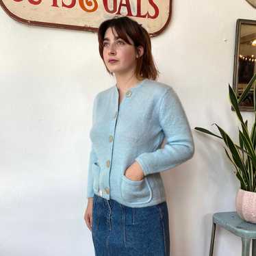 60’s Baby Blue Mohair Cardigan - image 1