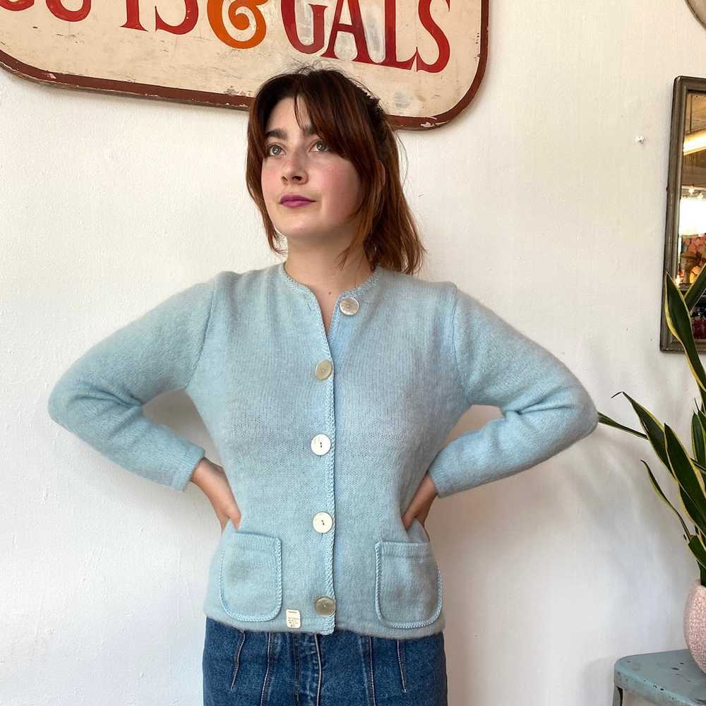 60’s Baby Blue Mohair Cardigan - image 2