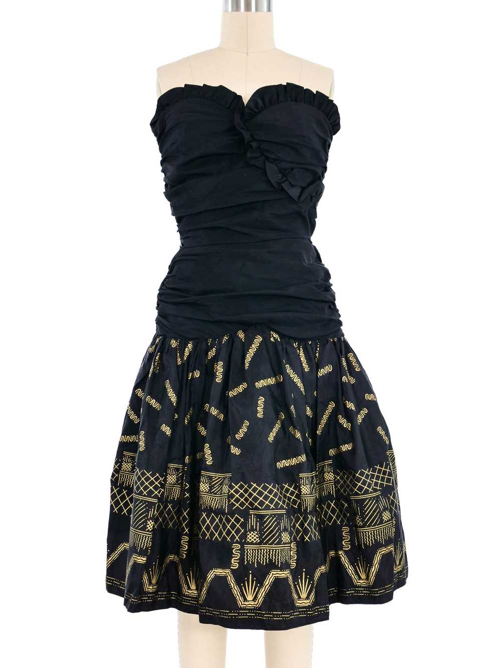 Zandra Rhodes Strapless Ruched Cocktail Dress - image 1