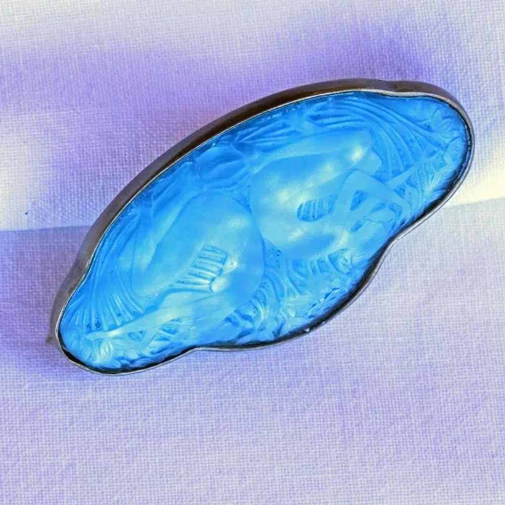 Antique Rene Lalique Blue Glass Brooch Deux Figur… - image 11