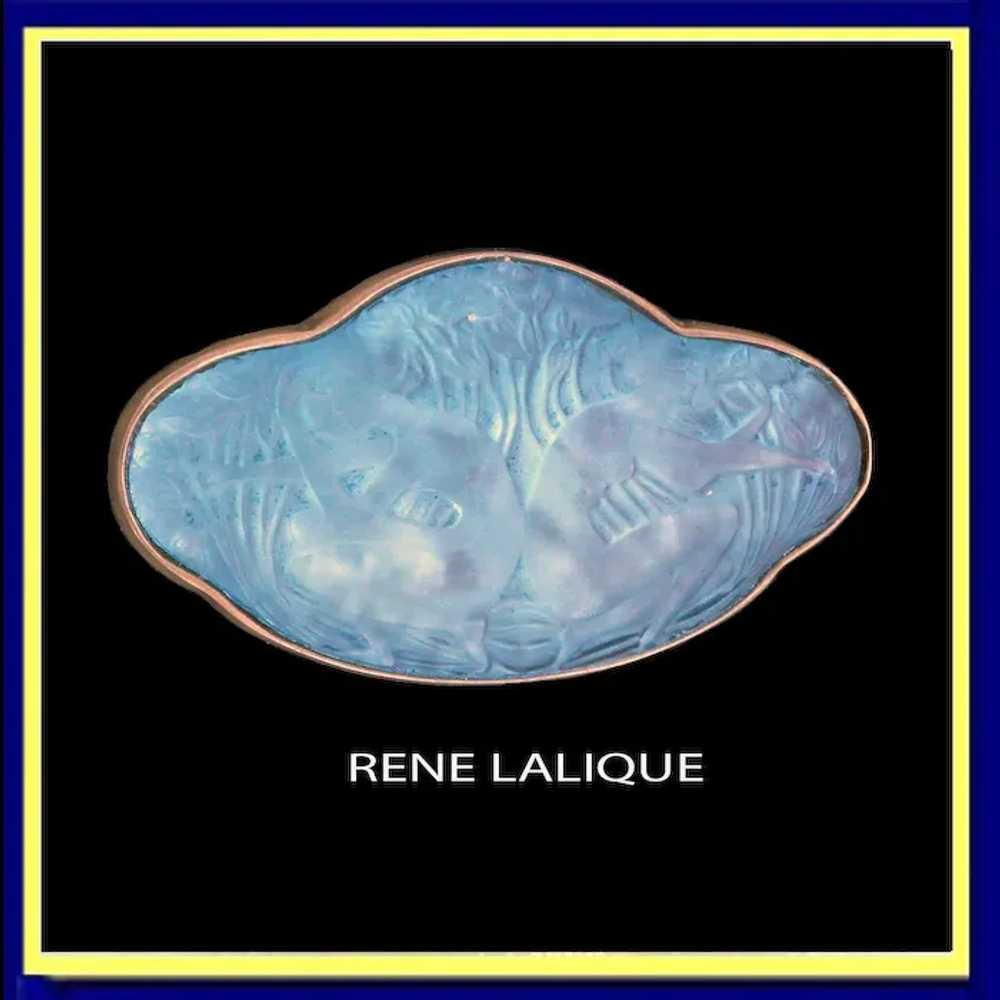 Antique Rene Lalique Blue Glass Brooch Deux Figur… - image 2