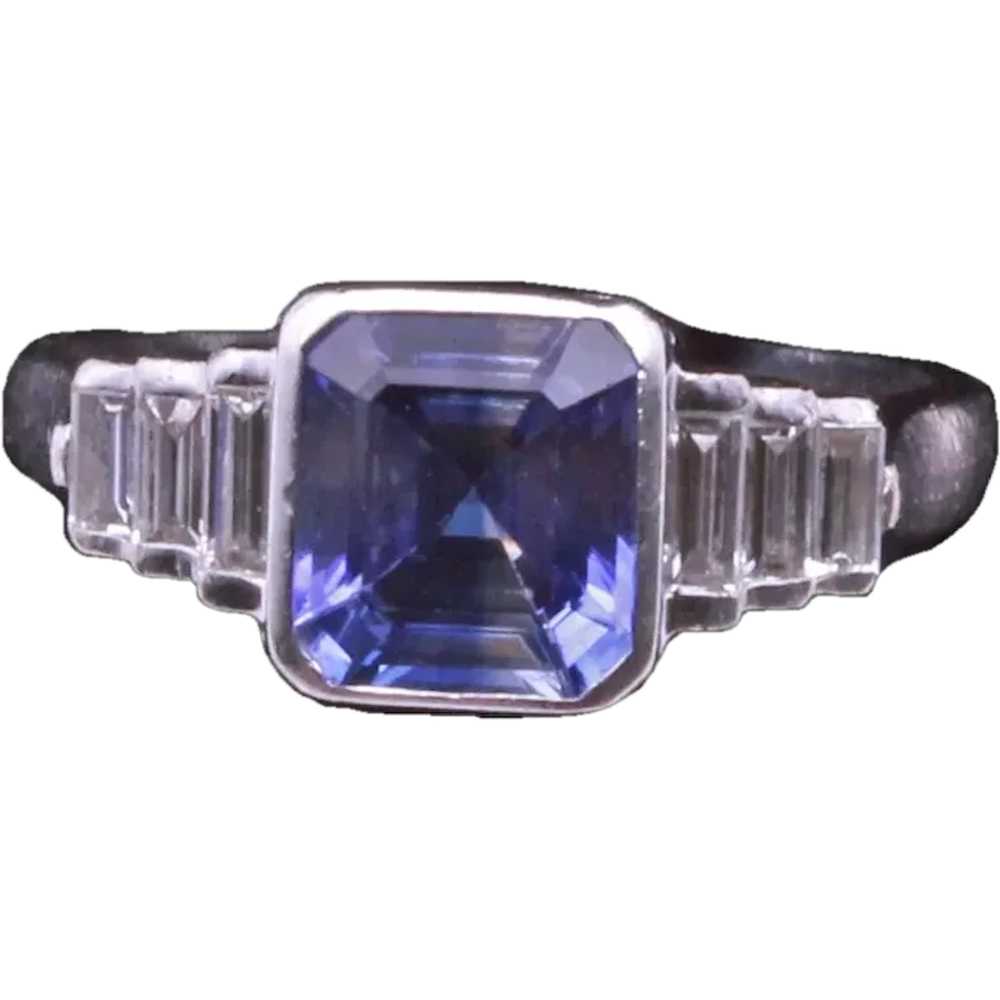 Sapphire and Diamond Ring French 18k white gold A… - image 1