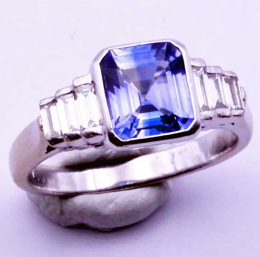 Sapphire and Diamond Ring French 18k white gold A… - image 2