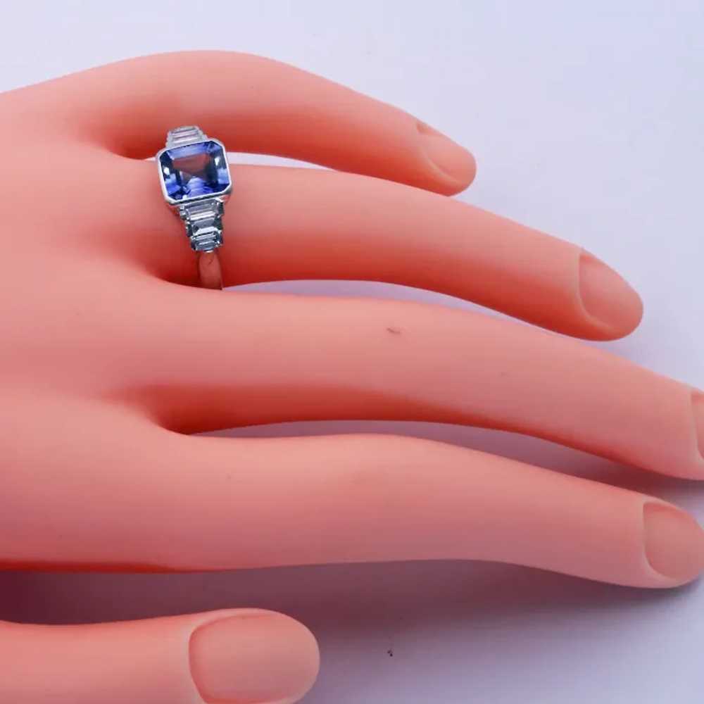 Sapphire and Diamond Ring French 18k white gold A… - image 5