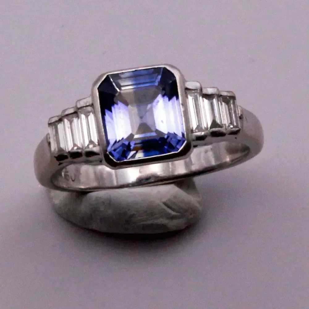 Sapphire and Diamond Ring French 18k white gold A… - image 7