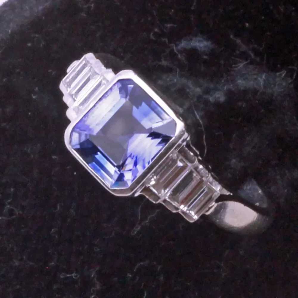 Sapphire and Diamond Ring French 18k white gold A… - image 8