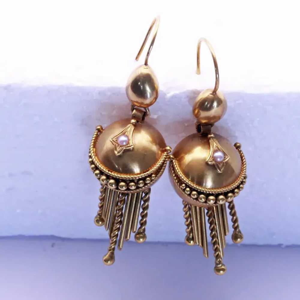 Antique Earrings Gold pearls Filigree Granulation… - image 2