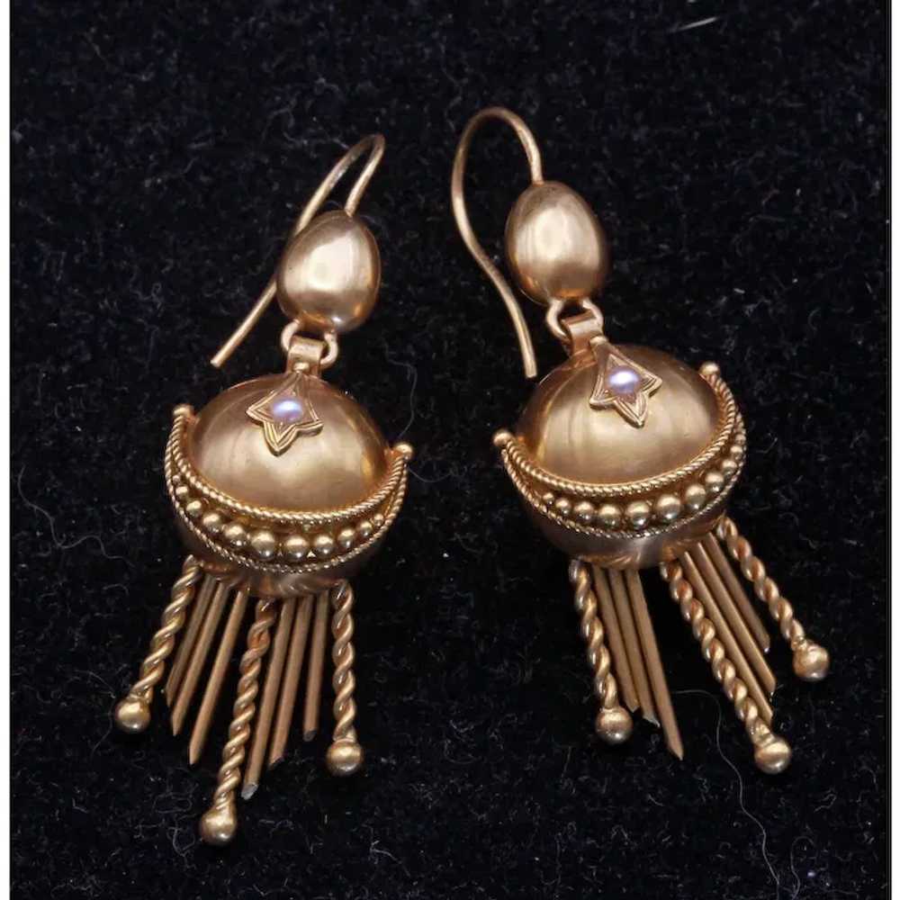 Antique Earrings Gold pearls Filigree Granulation… - image 3
