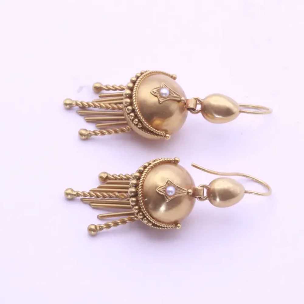 Antique Earrings Gold pearls Filigree Granulation… - image 7