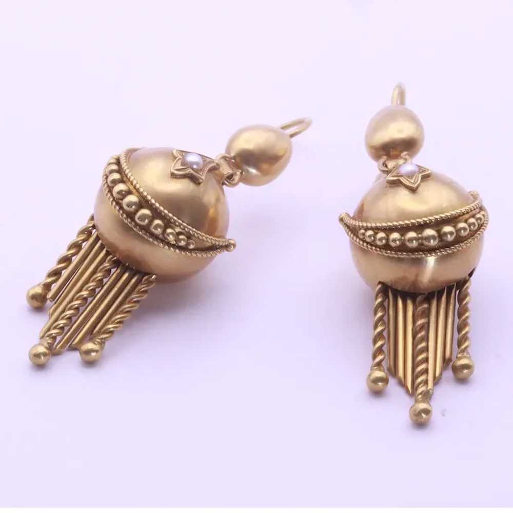 Antique Earrings Gold pearls Filigree Granulation… - image 8