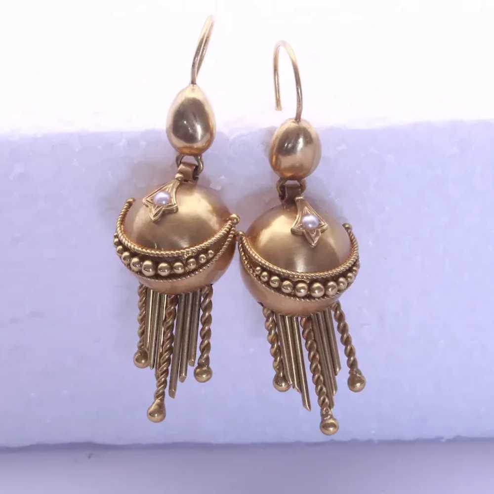 Antique Earrings Gold pearls Filigree Granulation… - image 9