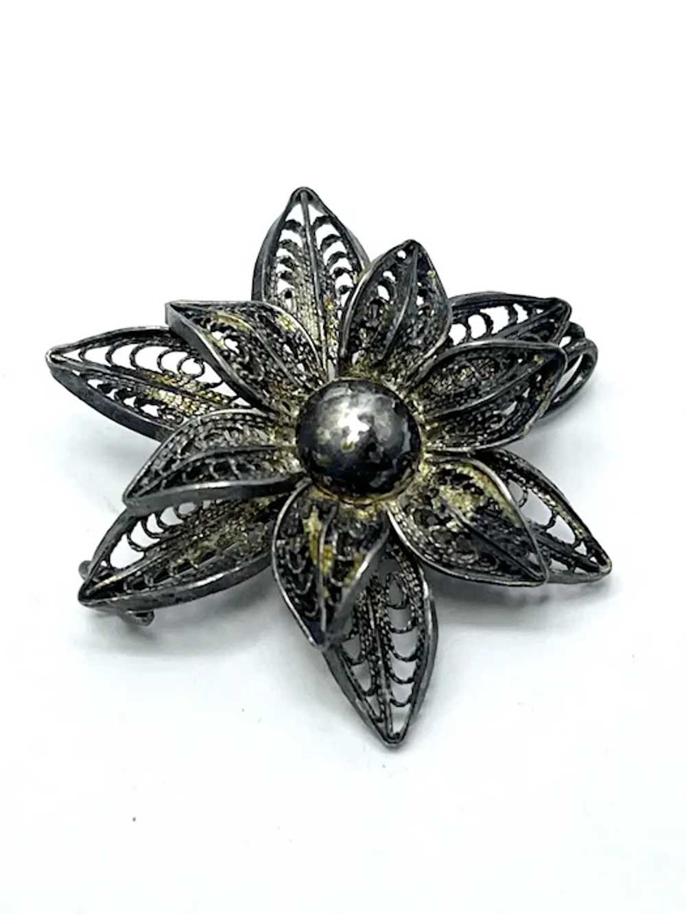 Vintage Sterling Silver Flower Brooch Pin - image 3