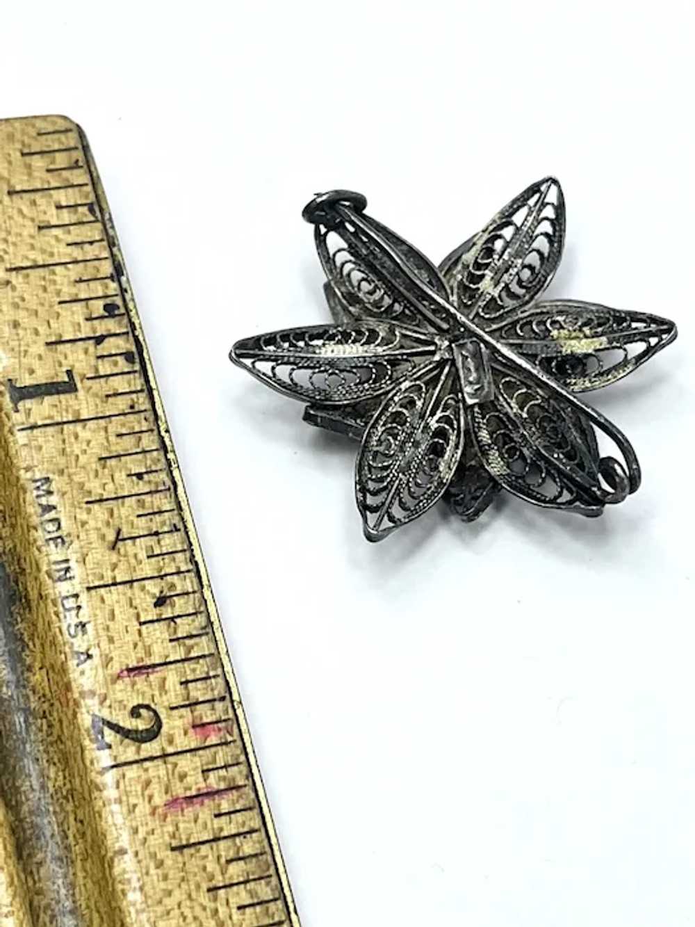 Vintage Sterling Silver Flower Brooch Pin - image 4