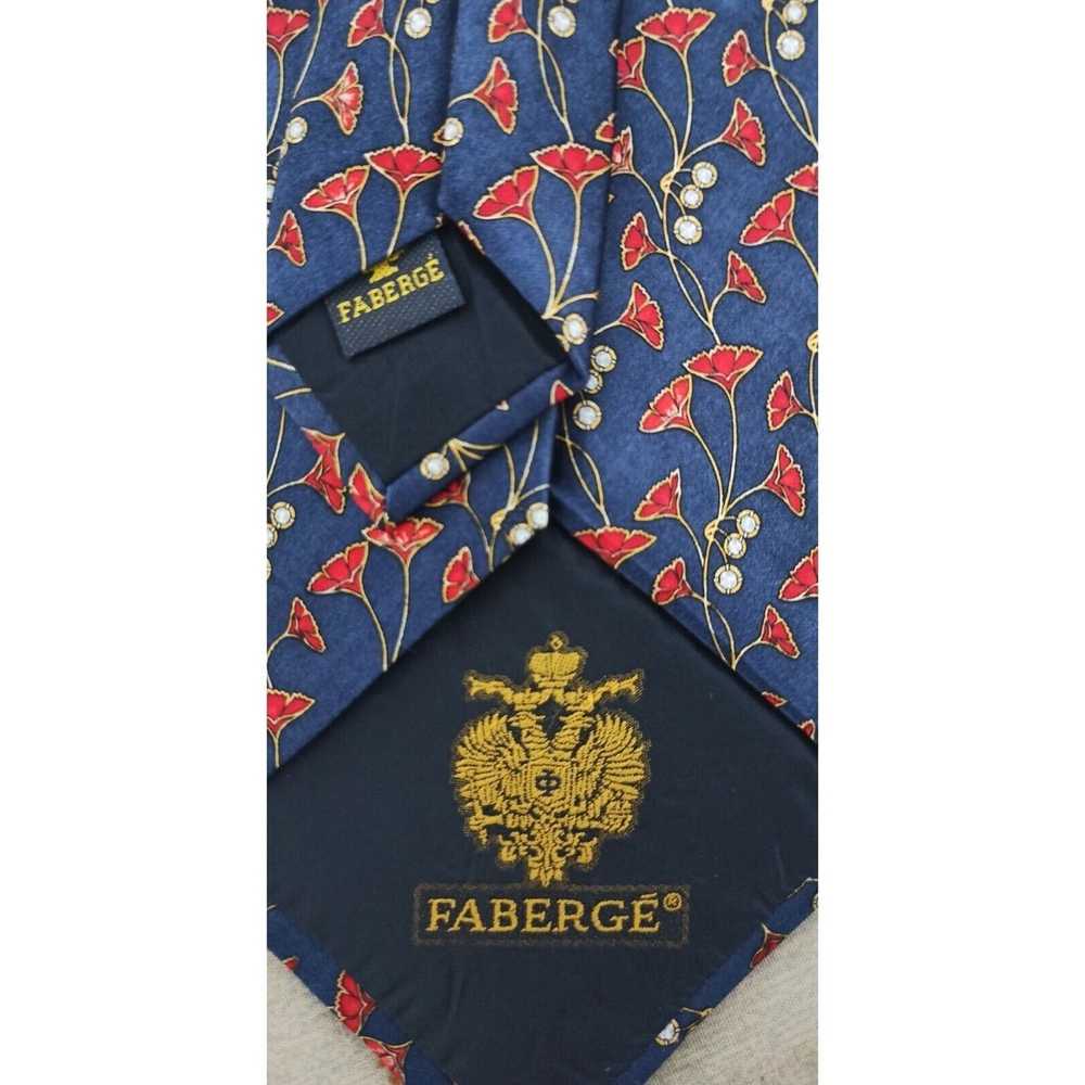 Designer FABERGÉ Blue With Flower Print Silk Tie … - image 2