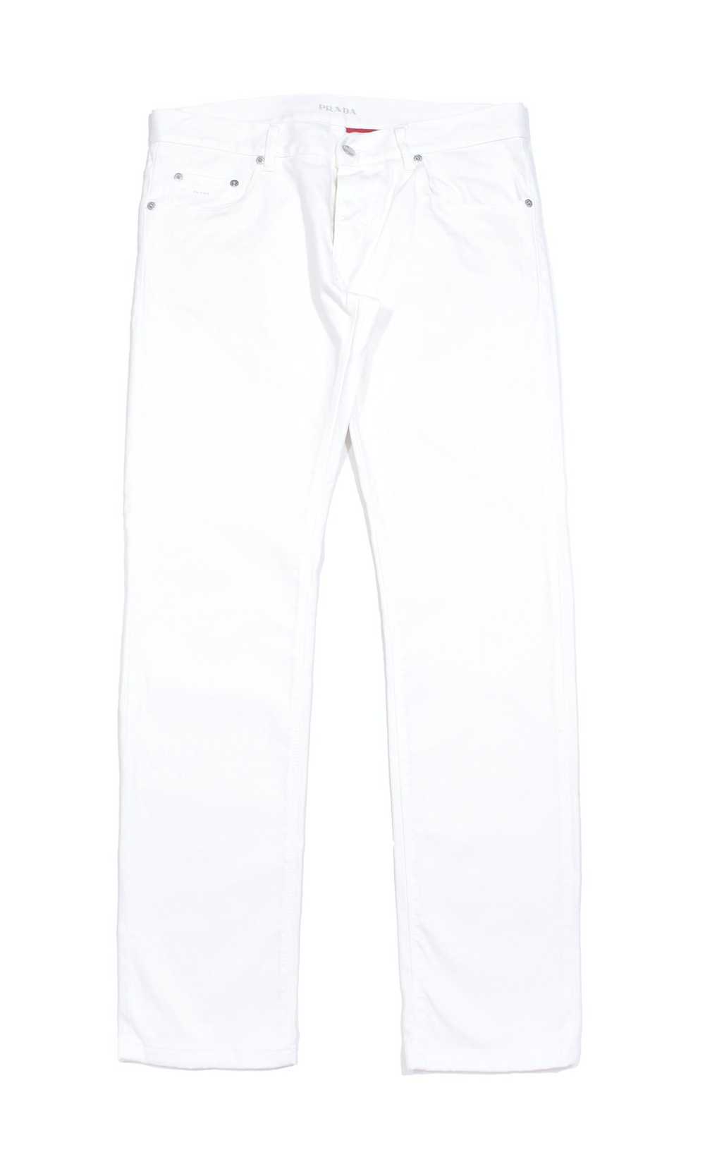 Prada 2007 Metal Logo Tapered Fit White Jeans - image 1