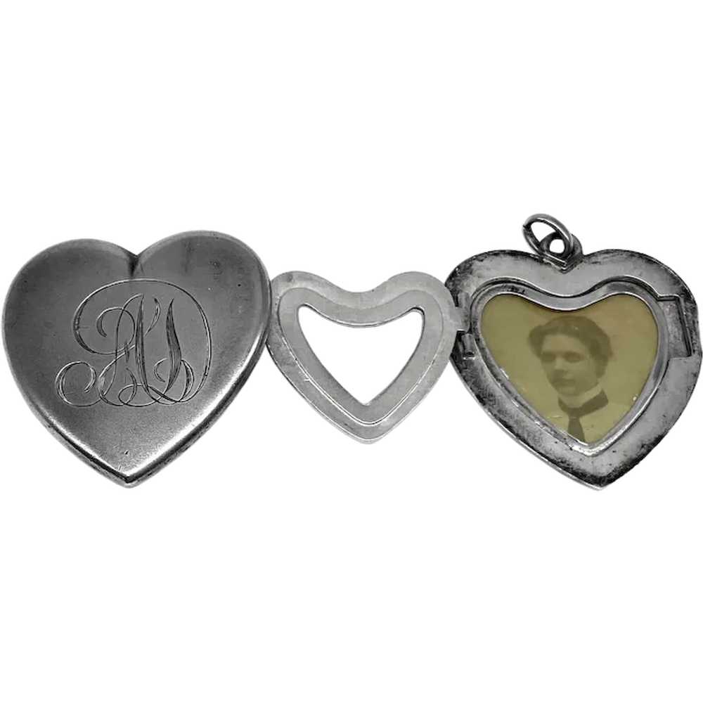 Rare Patented 1902 Sterling Triple Heart Locket P… - image 1