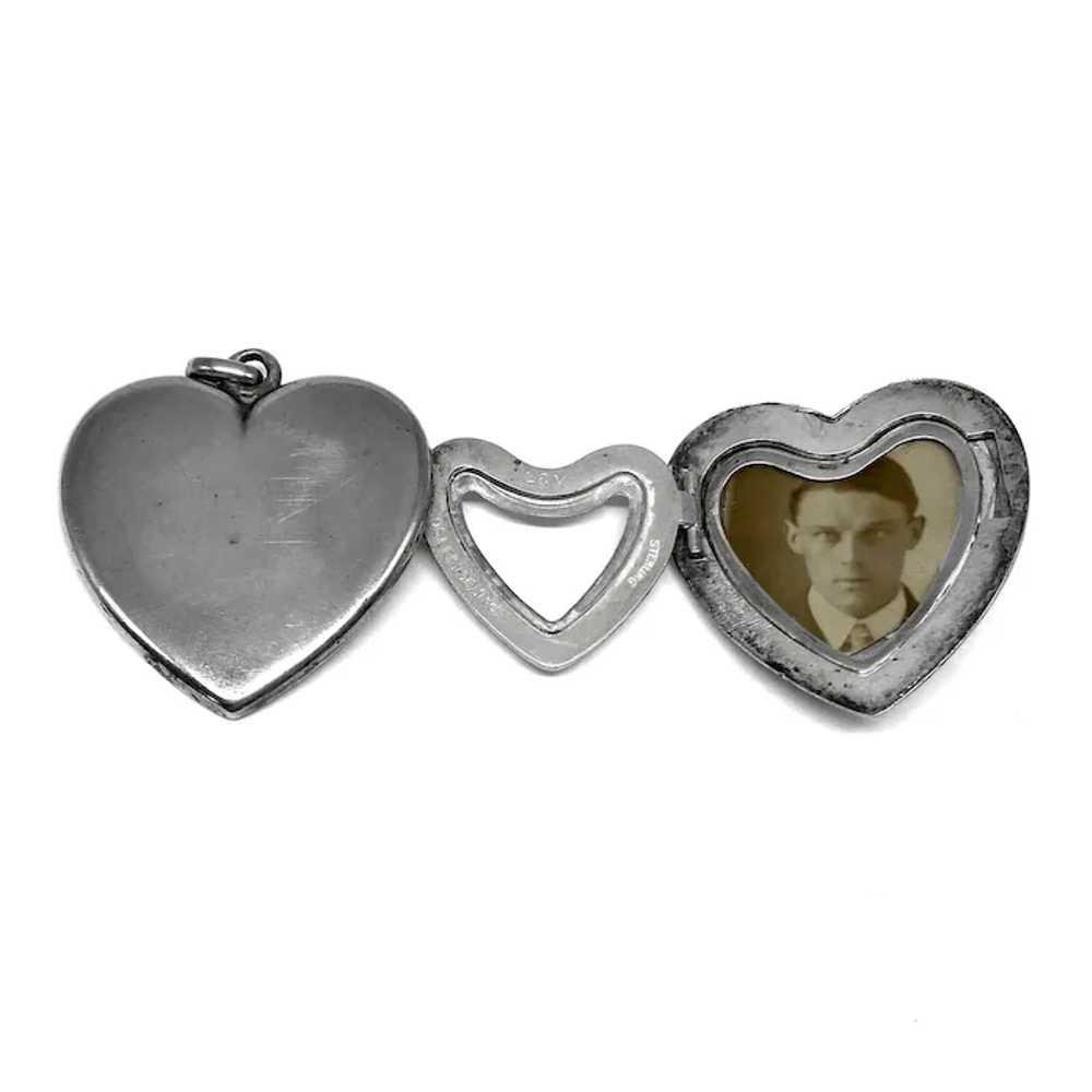 Rare Patented 1902 Sterling Triple Heart Locket P… - image 2