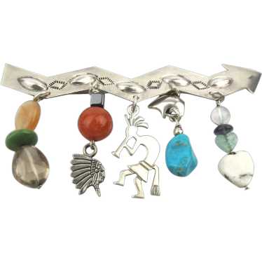 Navajo Sterling Silver Arrow Pin w/ 5 Dangle Charm