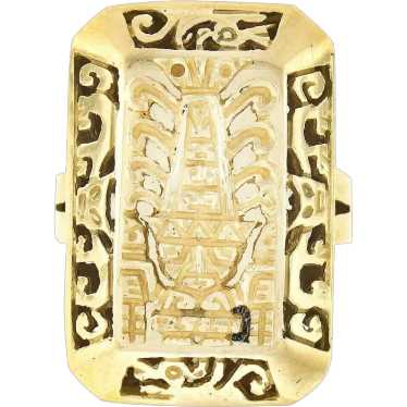 Peruvian 18k Gold Mayan Detailed Puffed Open Work 