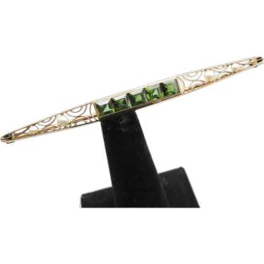 Edwardian 14k Gold Green Tourmaline and Seed Pearl