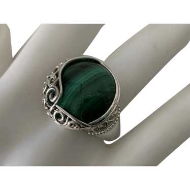 Gorgeous Sterling Ring Malachite Size 8 1/4