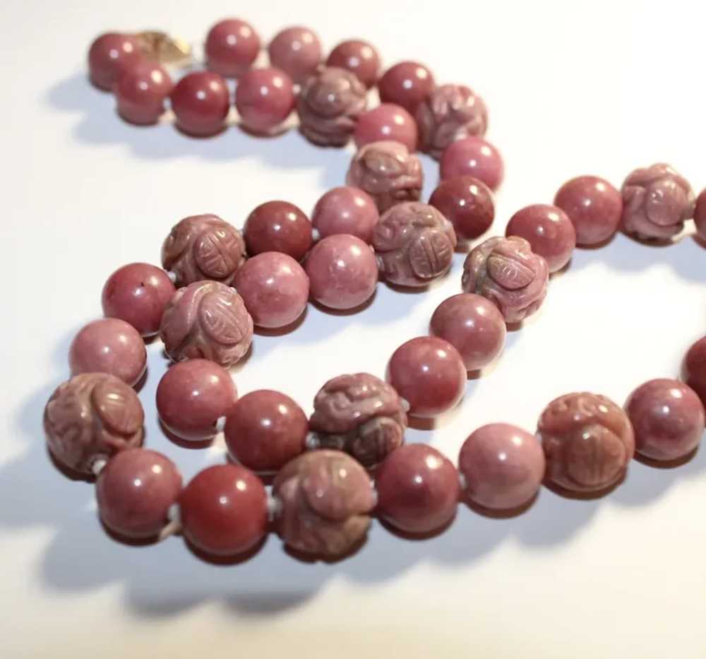Stunning Carved Pink Rhodonite Necklace - image 2