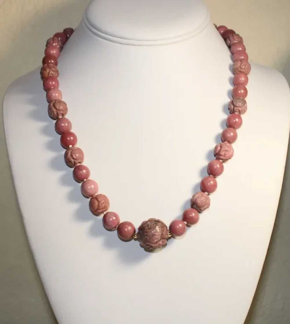 Stunning Carved Pink Rhodonite Necklace - image 3