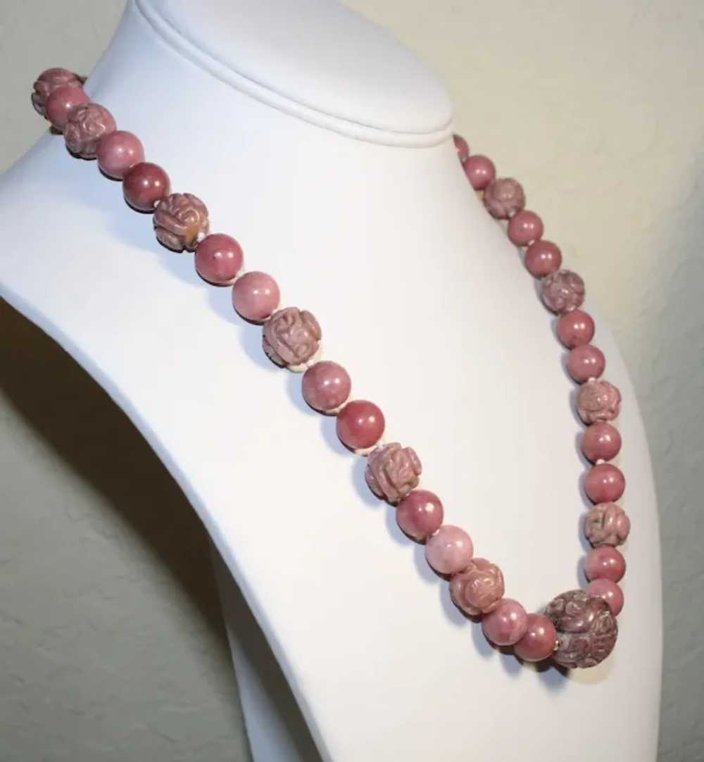 Stunning Carved Pink Rhodonite Necklace - image 4