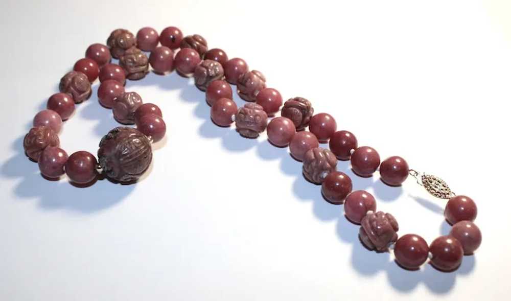 Stunning Carved Pink Rhodonite Necklace - image 5