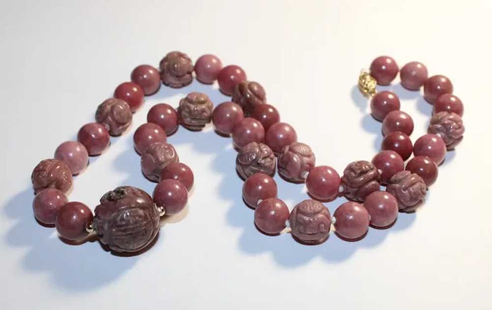 Stunning Carved Pink Rhodonite Necklace - image 6
