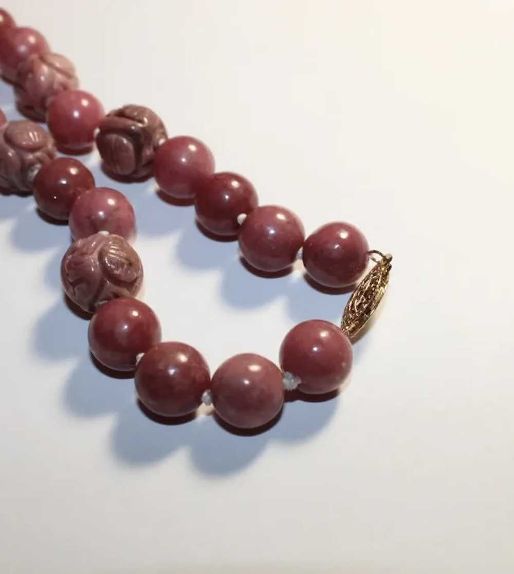 Stunning Carved Pink Rhodonite Necklace - image 7