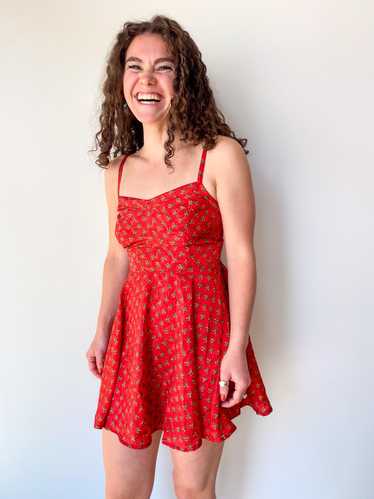 RED PAISLEY MINI DRESS—[S]