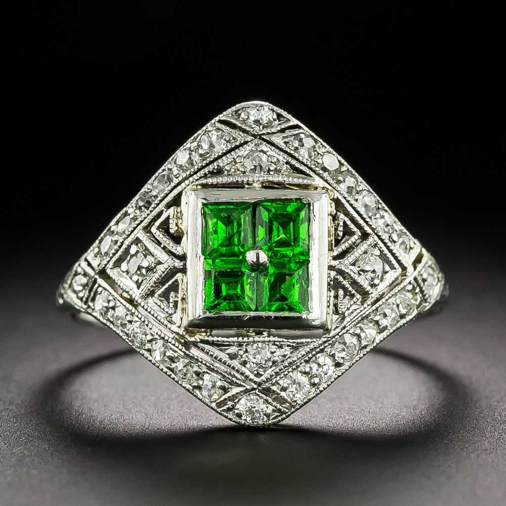 Art Deco Demantoid Garnet and Diamond Ring - image 1