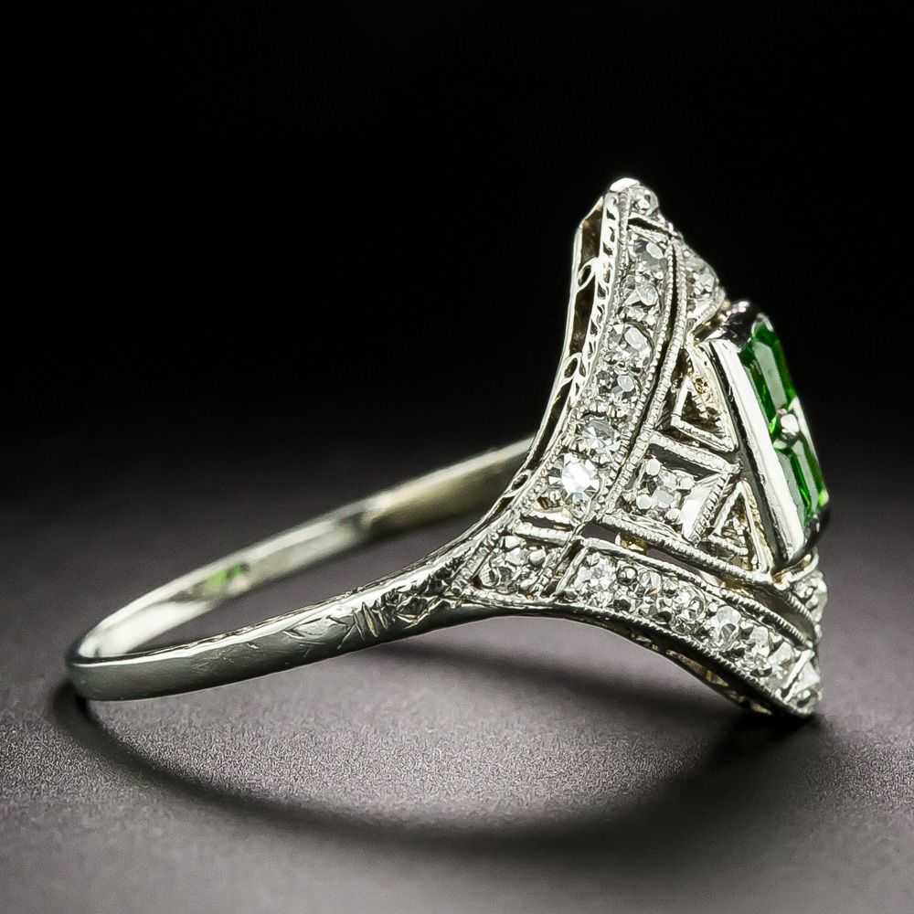 Art Deco Demantoid Garnet and Diamond Ring - image 2