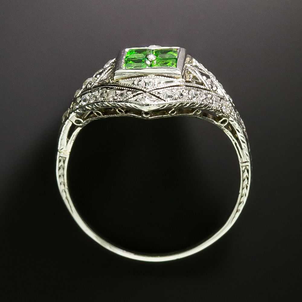 Art Deco Demantoid Garnet and Diamond Ring - image 3