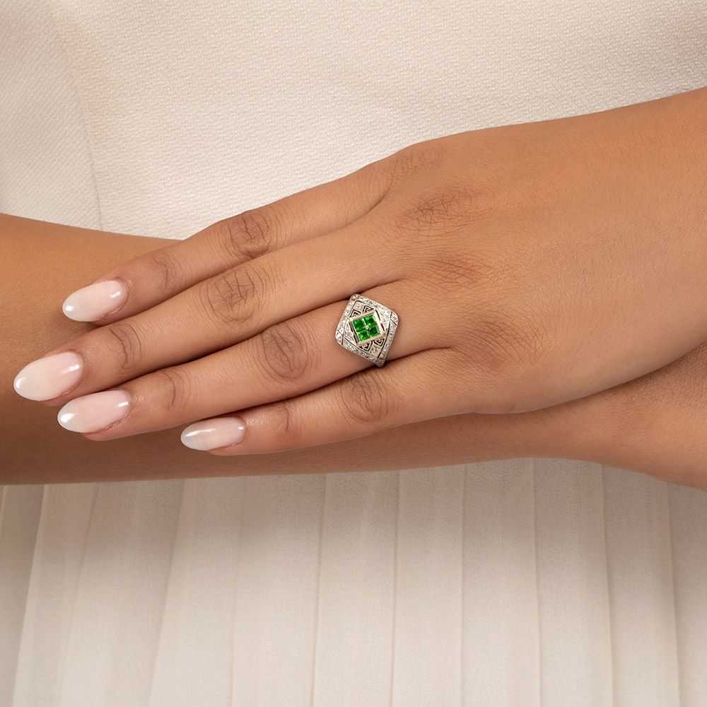 Art Deco Demantoid Garnet and Diamond Ring - image 4