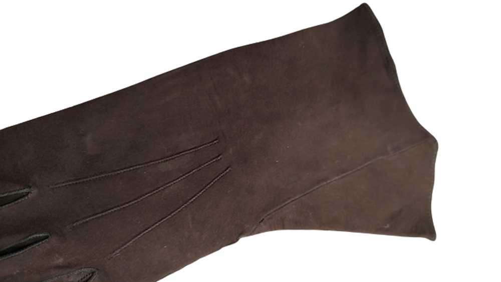 Dark Brown 1940s Vintage Suede Leather Gloves Wit… - image 4