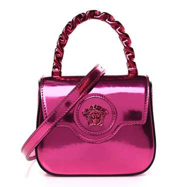 VERSACE: bag in hammered leather with Medusa - Pink